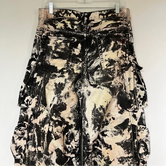 The Attico Fern black cream white abstract camo print wide leg cargo jean pants - Picture 13 of 16